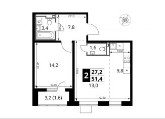 Продажа двухкомнатной квартиры, 51.4 м2, Московская область, жилой комплекс 1-й Донской, 4