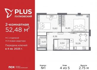 Продам двухкомнатную квартиру, 52.5 м2, Санкт-Петербург, Московский район