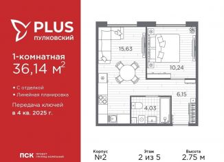 Продам 1-комнатную квартиру, 36.1 м2, Санкт-Петербург, метро Звёздная