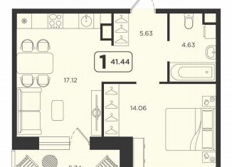 Однокомнатная квартира на продажу, 41.4 м2, Тюмень, ЖК Горизонт