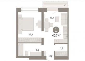 Продажа однокомнатной квартиры, 40.7 м2, Тюмень, ЖК Речной Порт