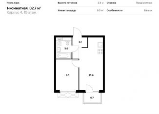 Продам однокомнатную квартиру, 32.7 м2, Свердловская область, жилой комплекс Исеть Парк, 4