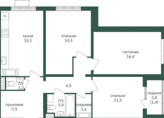 3-комнатная квартира на продажу, 79 м2, Москва, метро Лесопарковая, жилой комплекс Зелёная Вертикаль, 6