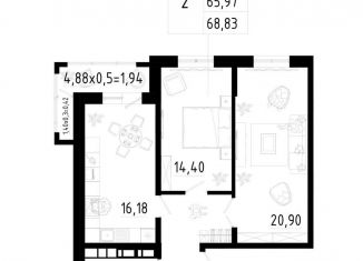Продаю 2-ком. квартиру, 68.8 м2, Краснодар, микрорайон Горхутор, Агрономическая улица, 2/1