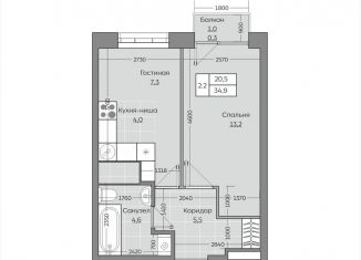 Продажа 2-комнатной квартиры, 34.9 м2, село Усады, ЖК Южный Парк