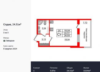 Продается квартира студия, 24.5 м2, Санкт-Петербург, метро Звёздная