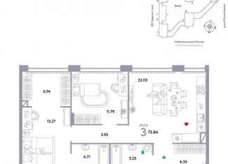 Трехкомнатная квартира на продажу, 73.8 м2, Москва, метро Технопарк