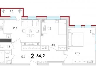 Продаю 2-ком. квартиру, 66.2 м2, деревня Батино, ЖК Есенинские Поля, улица Сергея Есенина, 38