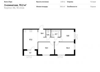 Продается трехкомнатная квартира, 70.2 м2, Ярославль, жилой район Сокол