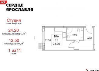 Продам квартиру студию, 24.2 м2, Ярославль, ЖК Сердце Ярославля