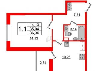 Продам 1-ком. квартиру, 35 м2, Санкт-Петербург, ЖК Солнечный Город, проспект Будённого, 21к1