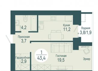 Продажа 1-ком. квартиры, 43.4 м2, Красноярск, ЖК Скандис озеро, улица Авиаторов, 24