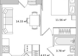 Продам 1-ком. квартиру, 38.1 м2, Санкт-Петербург, муниципальный округ Коломяги