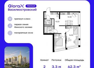 Продажа 2-комнатной квартиры, 62.3 м2, Санкт-Петербург, метро Приморская