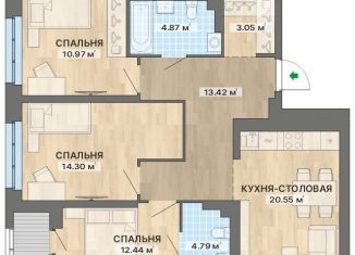 Трехкомнатная квартира на продажу, 88.3 м2, Свердловская область, улица Уральских Рабочих