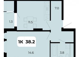 Продам 1-ком. квартиру, 38.2 м2, поселок Верхнетемерницкий, улица Венеры, 19/2
