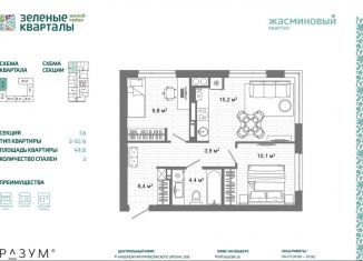 Продажа двухкомнатной квартиры, 49.8 м2, Астрахань