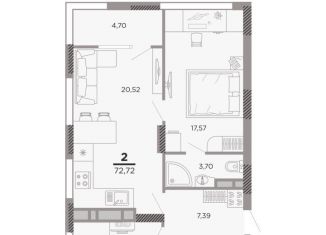 Продажа 2-комнатной квартиры, 72.7 м2, Рязань, ЖК Метропарк