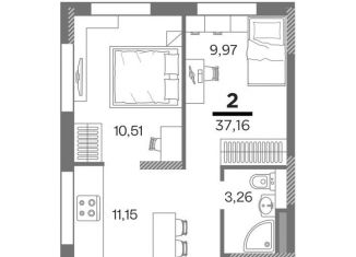 Двухкомнатная квартира на продажу, 37.2 м2, Рязань, ЖК Метропарк