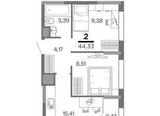 Продам 2-комнатную квартиру, 44.3 м2, Рязань, ЖК Метропарк