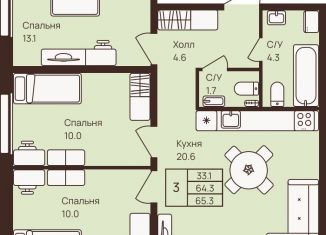 Продам 3-комнатную квартиру, 65.3 м2, деревня Новое Девяткино