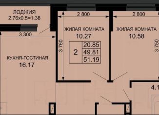2-ком. квартира на продажу, 51.2 м2, Краснодар