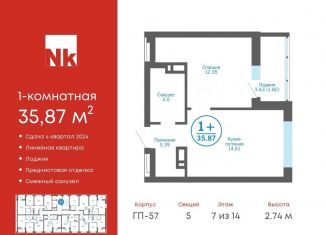 Продажа однокомнатной квартиры, 35.9 м2, деревня Патрушева, ЖК Никольский