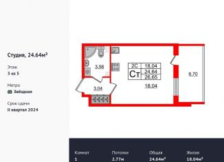 Продаю квартиру студию, 24.6 м2, Санкт-Петербург, метро Звёздная