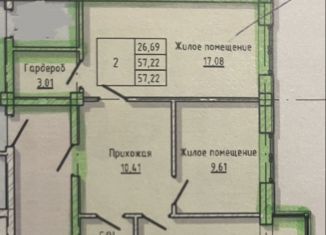 Продаю двухкомнатную квартиру, 57.2 м2, Нальчик, улица А.А. Кадырова, 24, ЖК Молодёжный