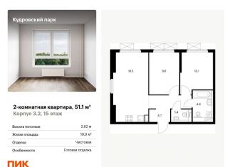Продам 2-комнатную квартиру, 51.1 м2, Кудрово, Центральная улица, 30к2