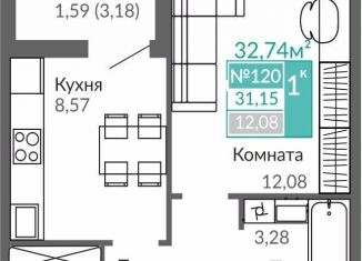 Продам 1-комнатную квартиру, 31.2 м2, Симферополь, Киевский район
