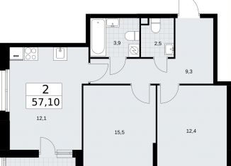Продается двухкомнатная квартира, 57.1 м2, Москва, жилой комплекс Родные кварталы, 3.3