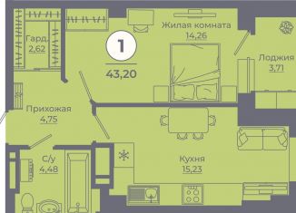 Продается 1-комнатная квартира, 43.4 м2, Ростов-на-Дону, улица Ерёменко, 111