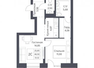 Двухкомнатная квартира на продажу, 51.1 м2, Новосибирск