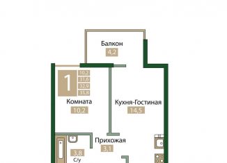 Продам 1-ком. квартиру, 35.8 м2, посёлок городского типа Молодёжное