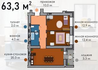 Продам 2-комнатную квартиру, 63.3 м2, Воронеж, Коминтерновский район