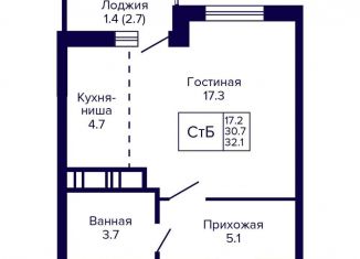 Продам квартиру студию, 32.1 м2, Новосибирск, улица Бородина, 54