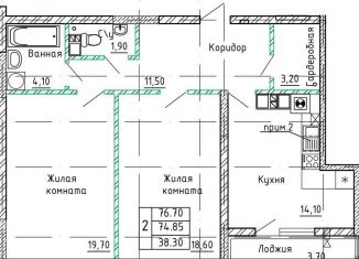 Продается 2-комнатная квартира, 76.9 м2, Калининград, Орудийная улица, 38Вк1