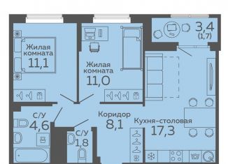 2-ком. квартира на продажу, 55.6 м2, Свердловская область