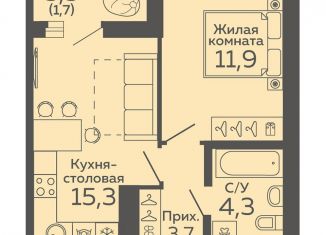 Продам 1-комнатную квартиру, 36.9 м2, Екатеринбург, Новосинарский бульвар, 2
