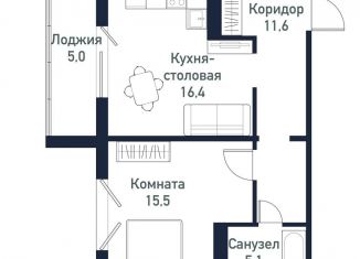 Продам однокомнатную квартиру, 48.4 м2, Челябинская область, улица имени Ефрейтора Потехина, 5