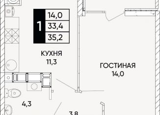 Продажа 1-комнатной квартиры, 35.2 м2, Ростов-на-Дону