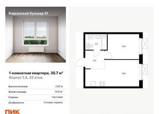 Продам однокомнатную квартиру, 35.7 м2, Москва, метро Царицыно
