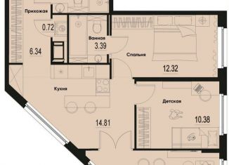3-комнатная квартира на продажу, 63.8 м2, Мурино