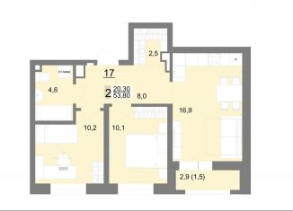 Продам 2-комнатную квартиру, 53.8 м2, Екатеринбург, метро Площадь 1905 года