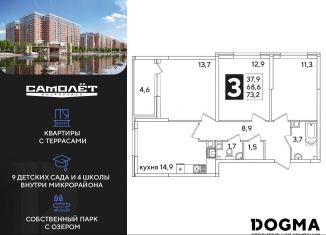 3-комнатная квартира на продажу, 73.2 м2, Краснодар, Прикубанский округ