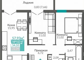 Продается 2-ком. квартира, 54.1 м2, Симферополь, Киевский район