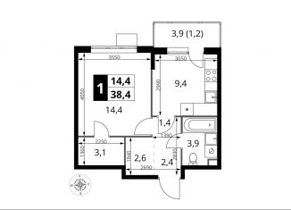 Продается 1-комнатная квартира, 38.4 м2, Московская область