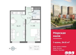 Продам однокомнатную квартиру, 34.6 м2, Санкт-Петербург, метро Проспект Ветеранов