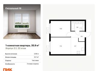 Продается однокомнатная квартира, 35.9 м2, Москва
